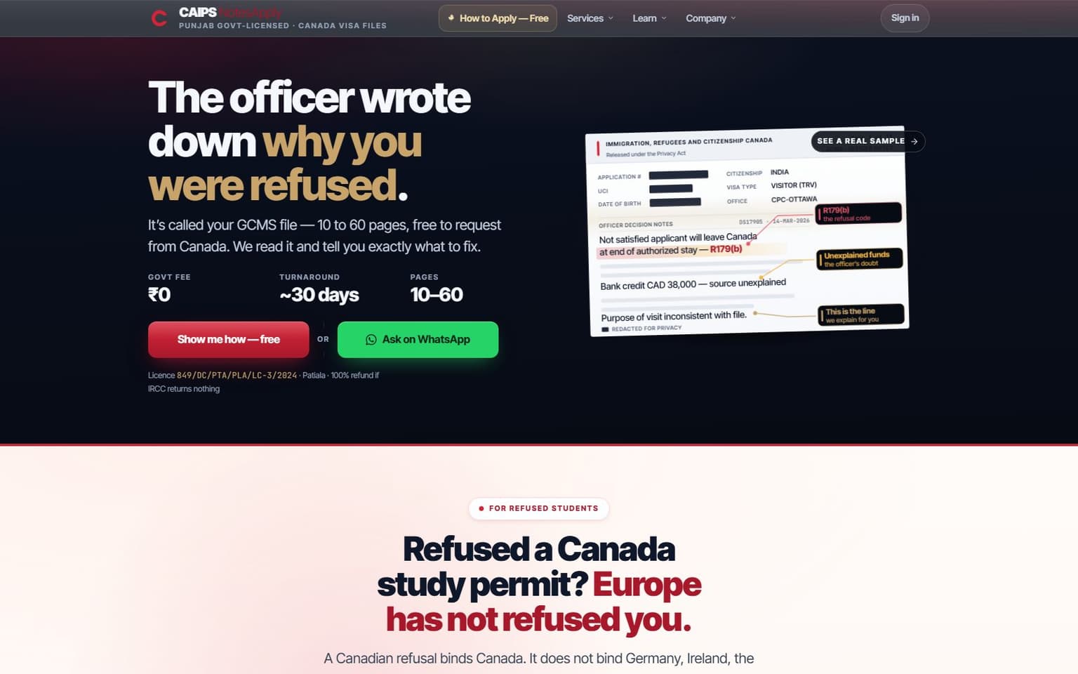 CAIPS Notes Apply website, desktop screenshot