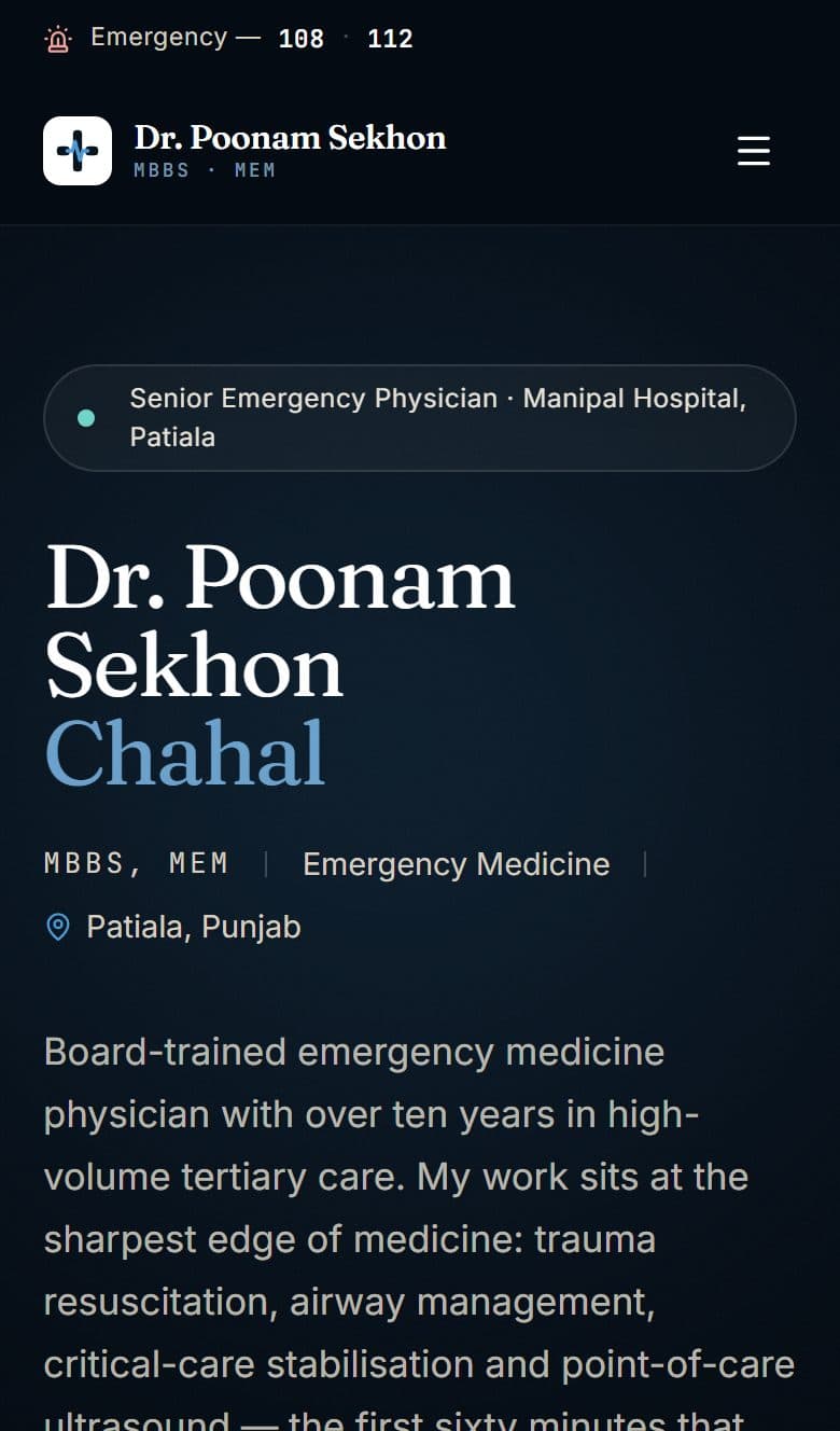 Dr. Poonam Sekhon Chahal website on a phone
