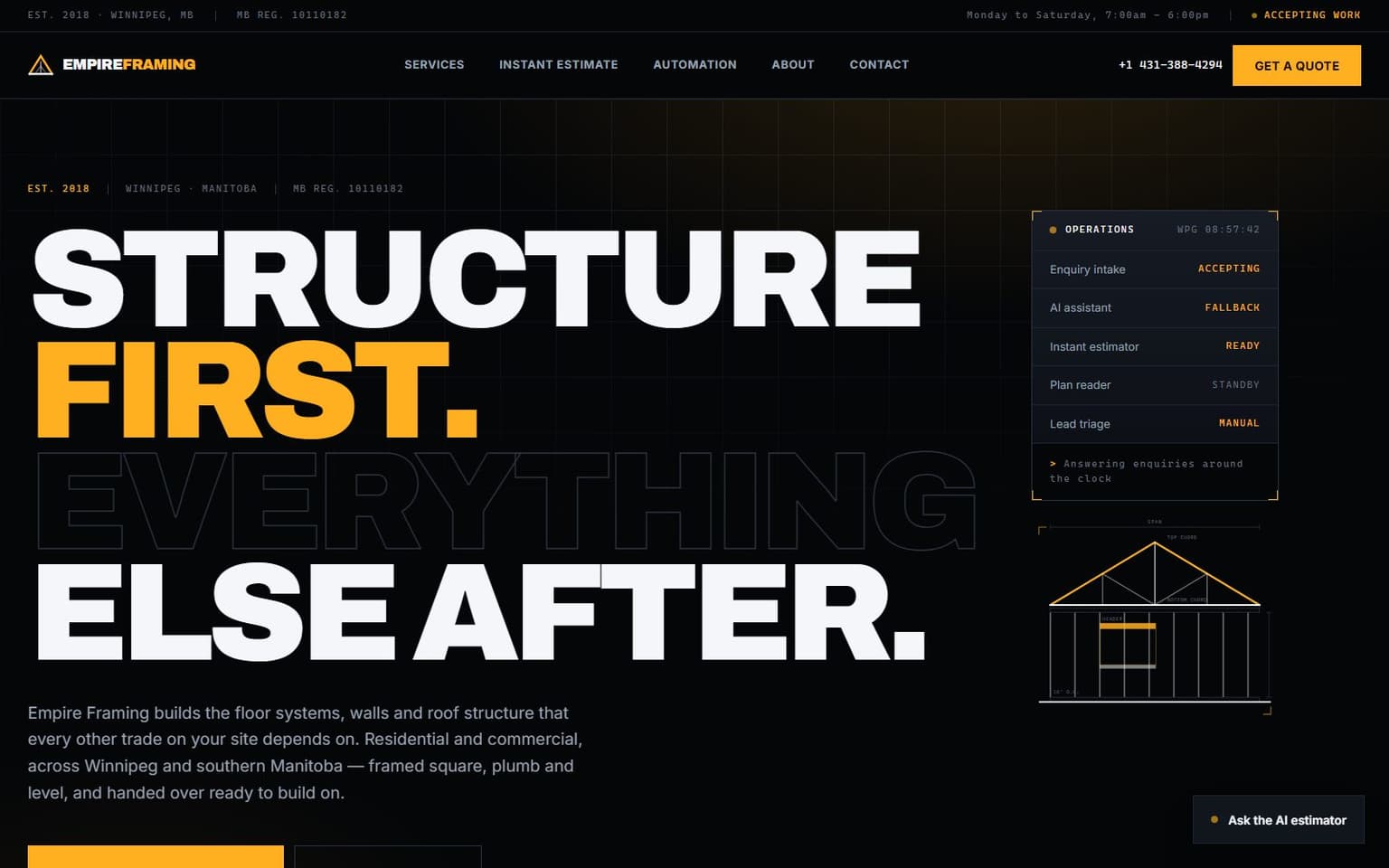 Empire Framing Inc. website, desktop screenshot