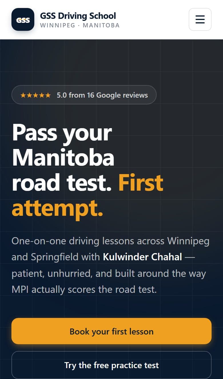 GSS Driving School website on a phone