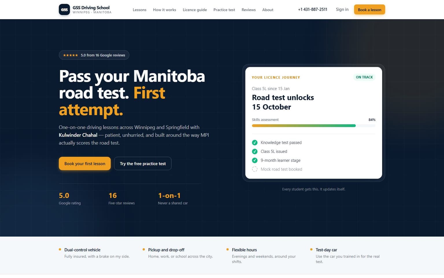 GSS Driving School website, desktop screenshot