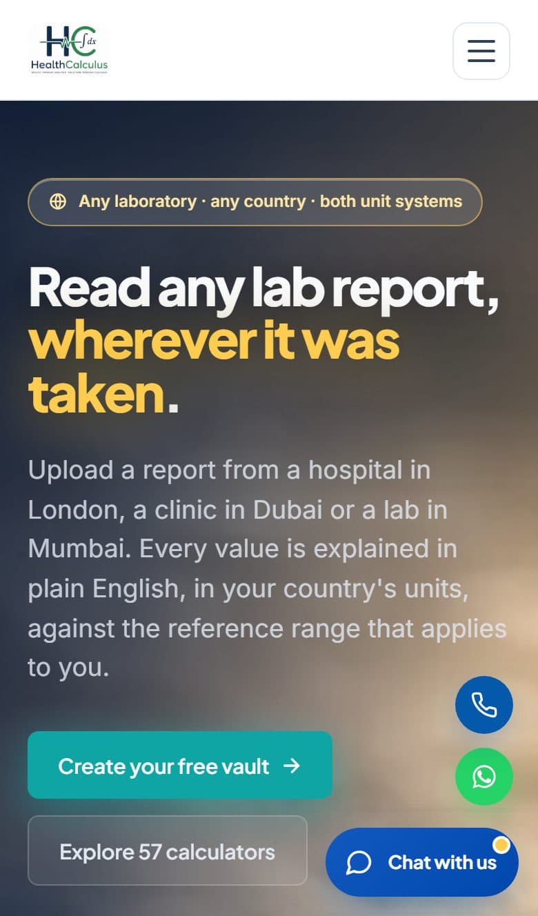 HealthCalculus website on a phone