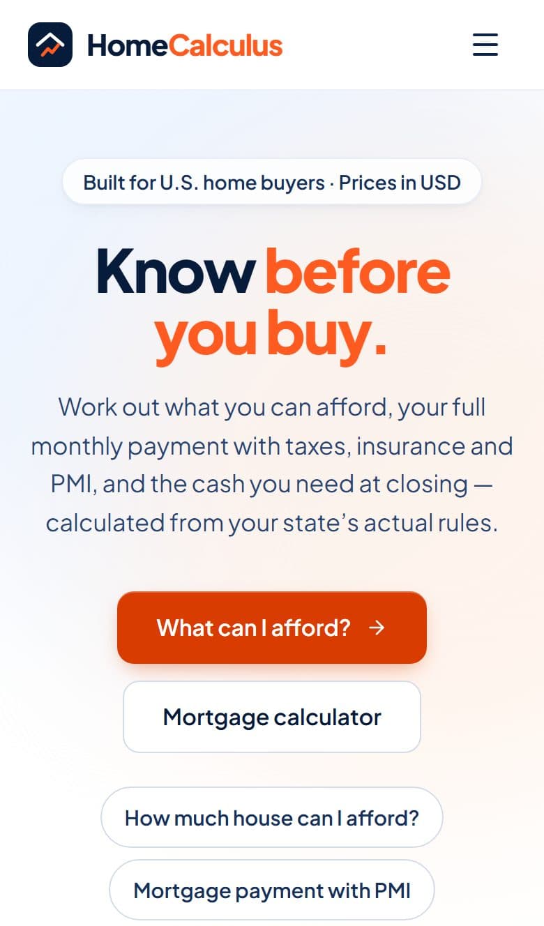 HomeCalculus website on a phone