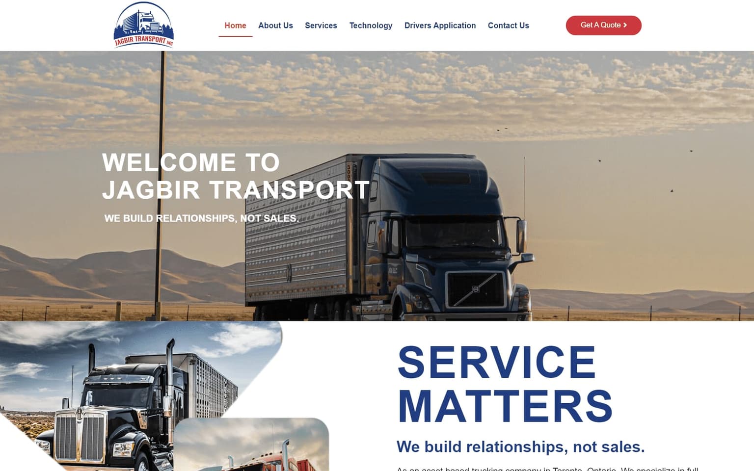 Jagbir Transport website, desktop screenshot
