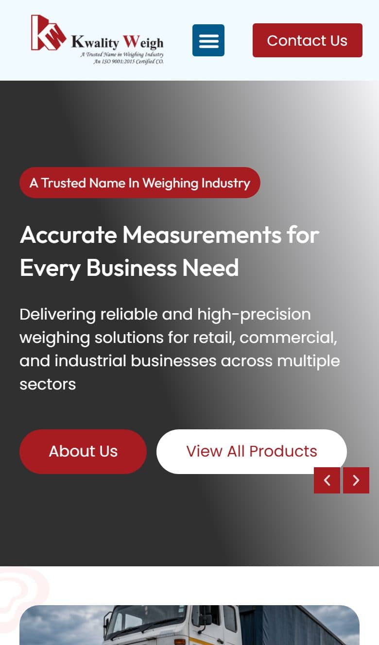 Kwality Weigh website on a phone