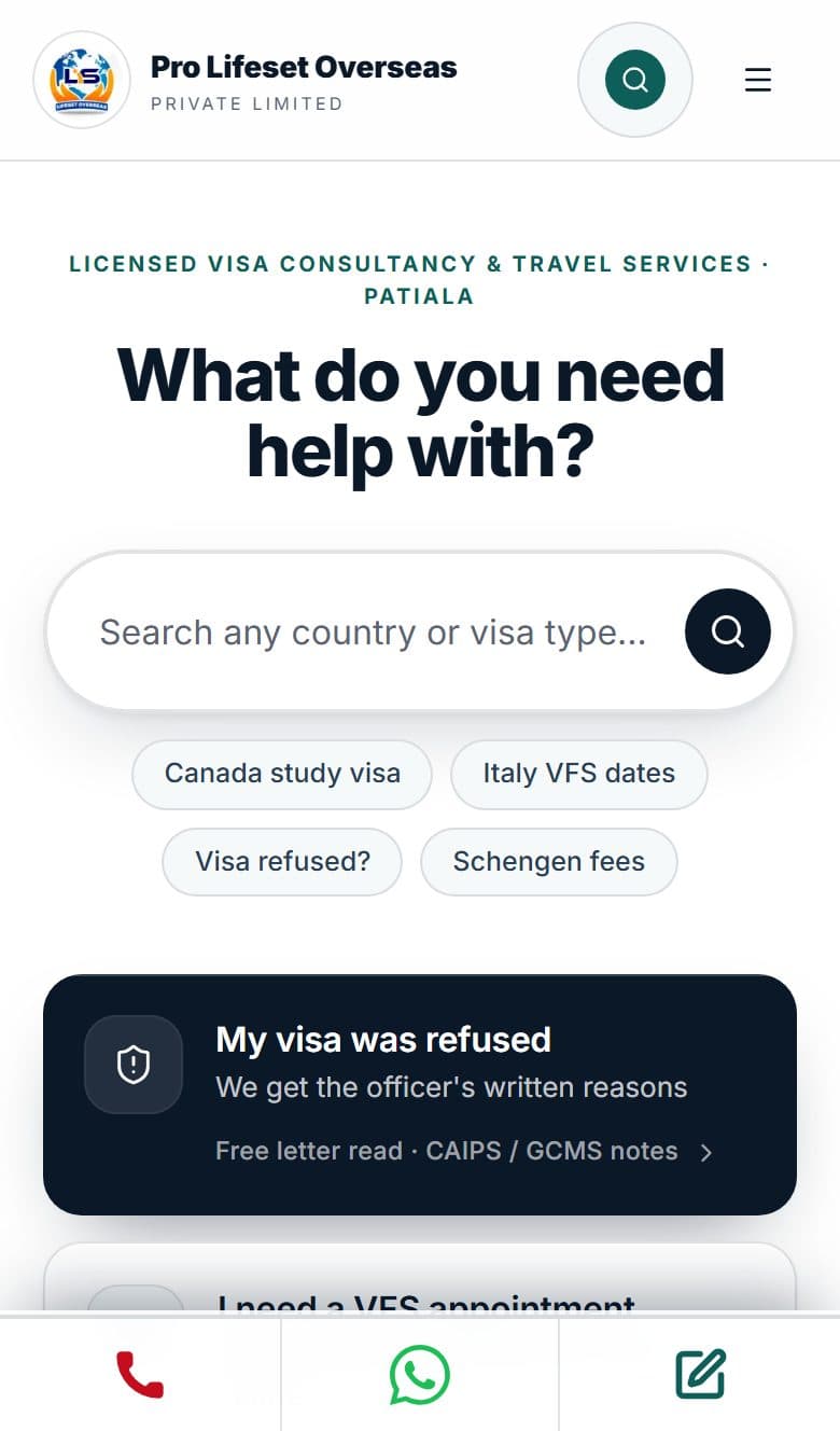 Lifeset Overseas website on a phone