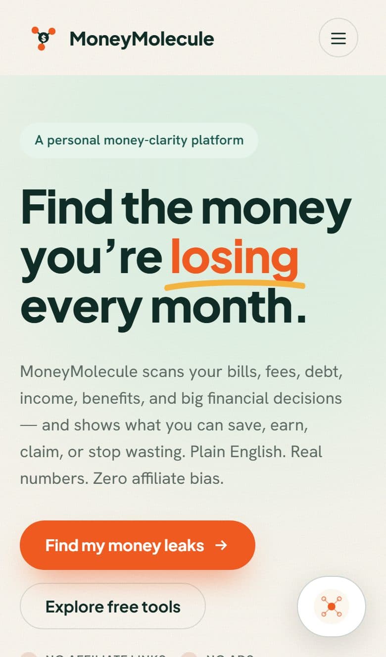 Money Molecule website on a phone