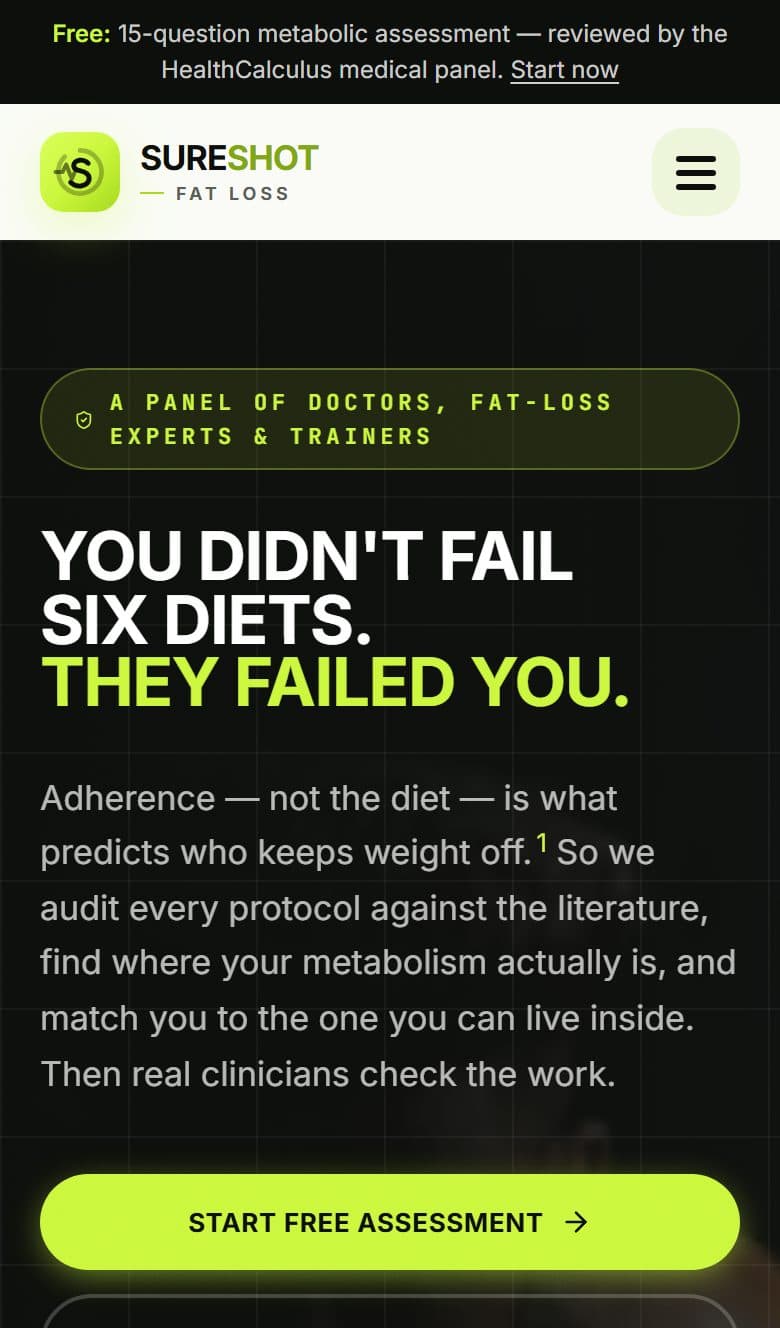SureShotFatLoss website on a phone