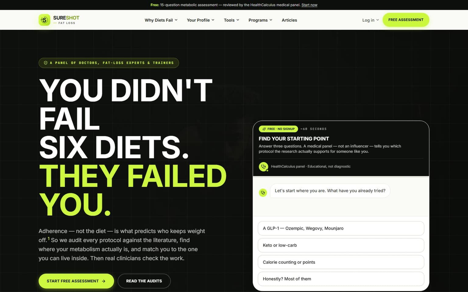 SureShotFatLoss website, desktop screenshot