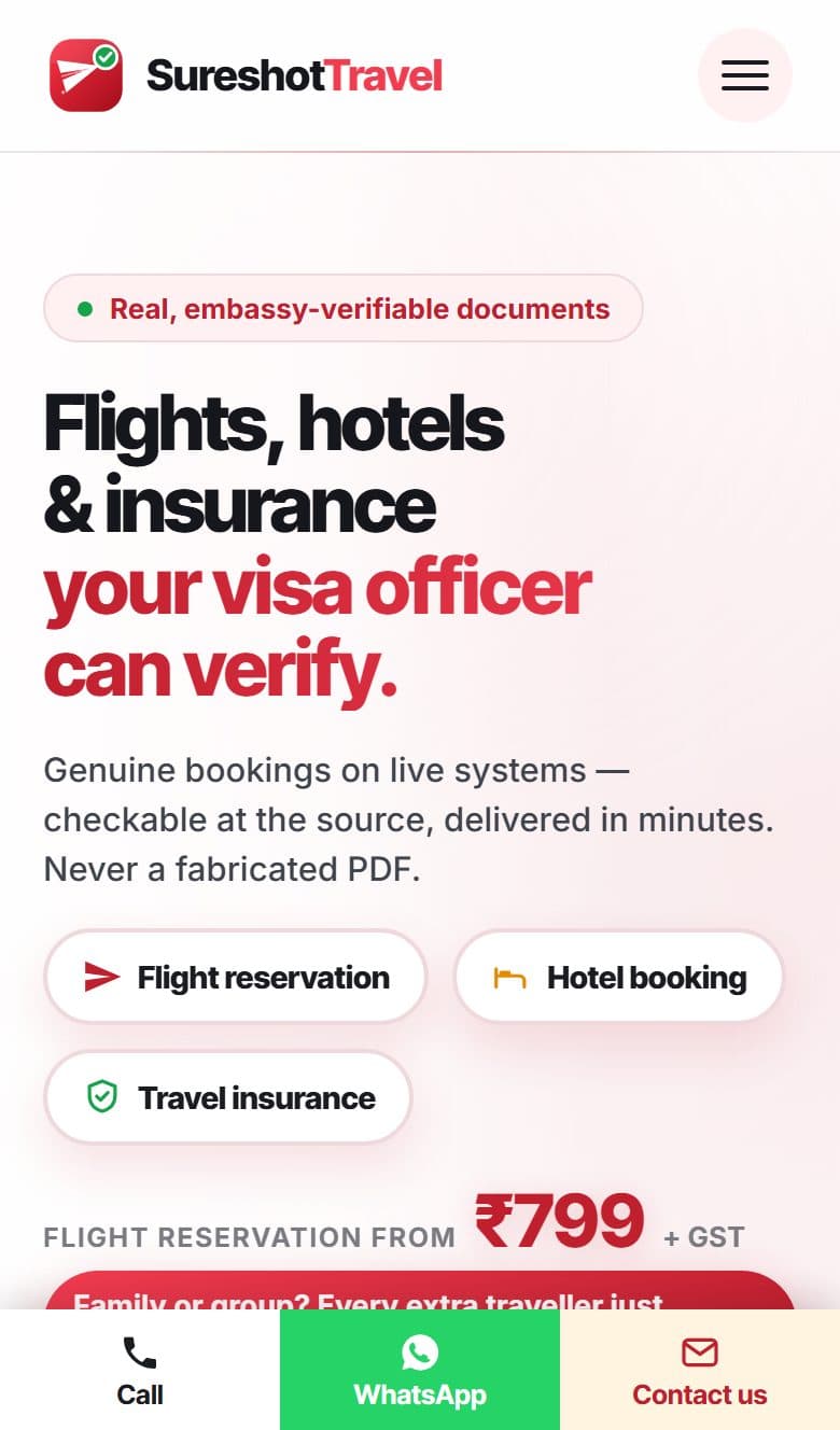 SureshotTravel website on a phone