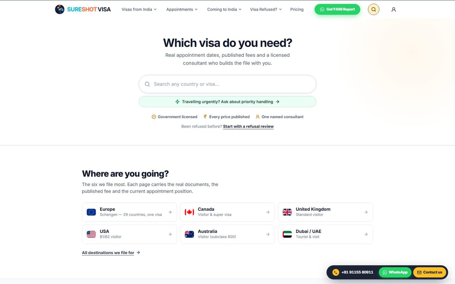 SureshotVisa (Pro Lifeset Overseas Pvt Ltd) website, desktop screenshot