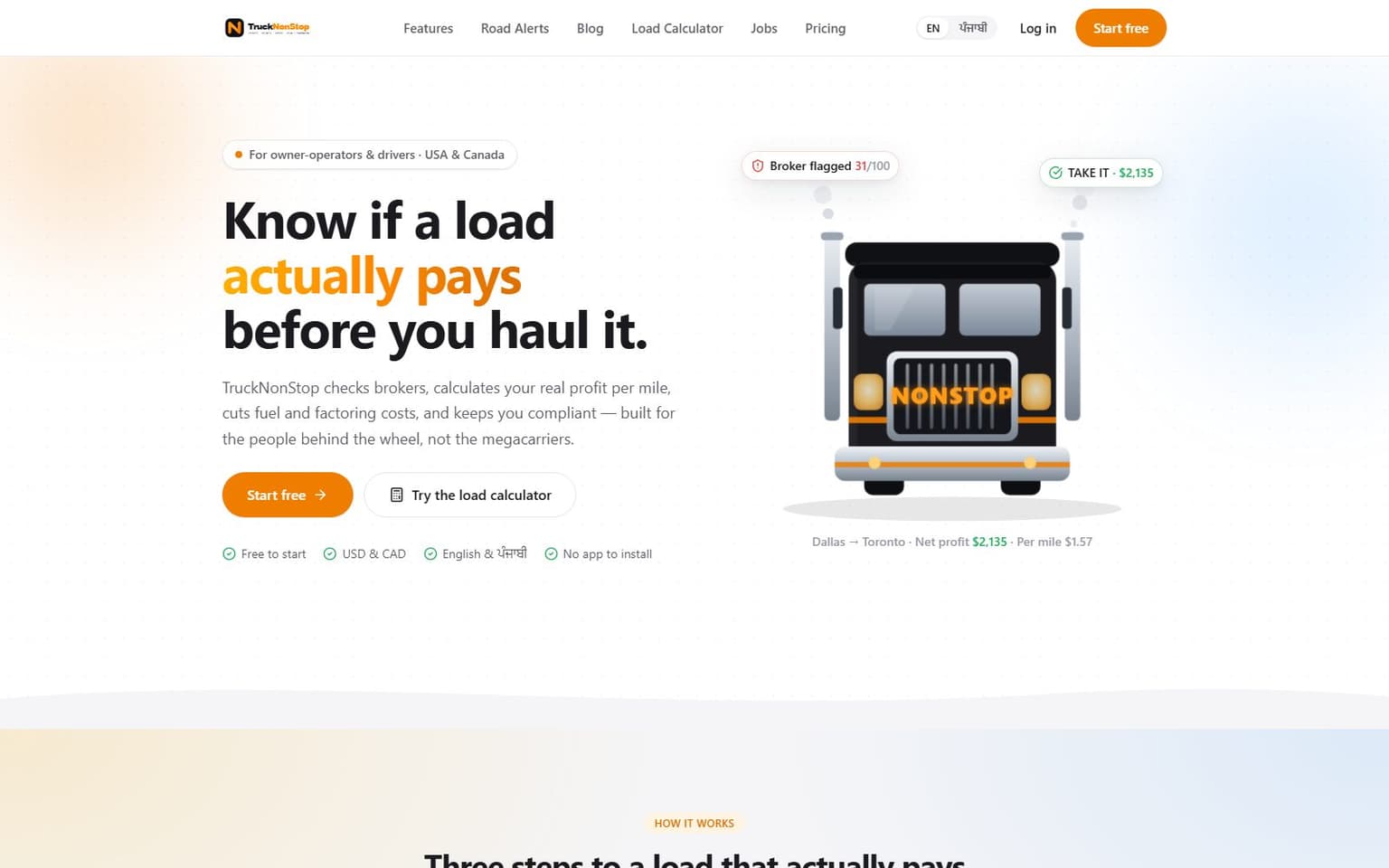 TruckNonStop website, desktop screenshot